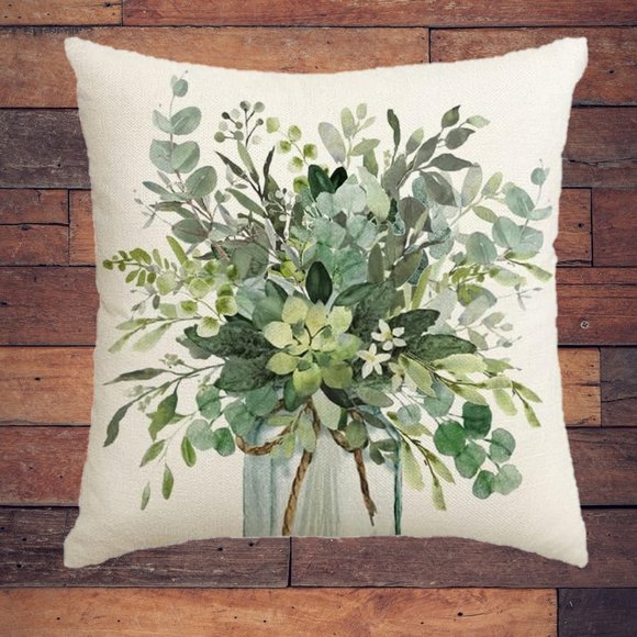 Decorative Throw Pillow Covers Green Spring Summer Floral Farmhouse Decor 18x18 - Picture 8 of 8